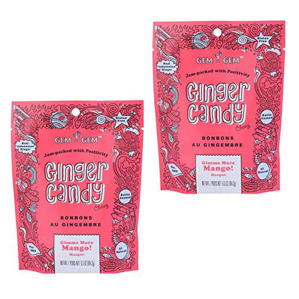 Gem Gem Ginger Candy Chewy Ginger Chews (Mango, 2 Packs 6.5 oz