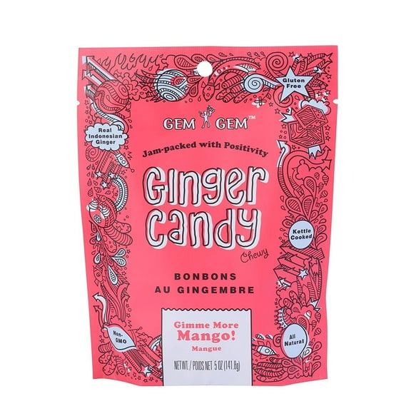 Gem Gem Ginger Candy Chewy Ginger Chews Mango, 5.0oz, Pack of 1