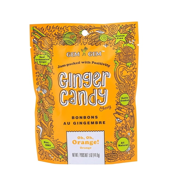 Gem Gem Ginger Candy Chewy Ginger Chews Orange, 5.0oz, Pack of 1