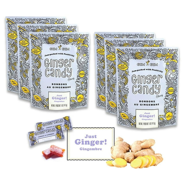 Gem Gem Ginger Candy Chewy Ginger Chews Original, 5.0oz, Pack of 6