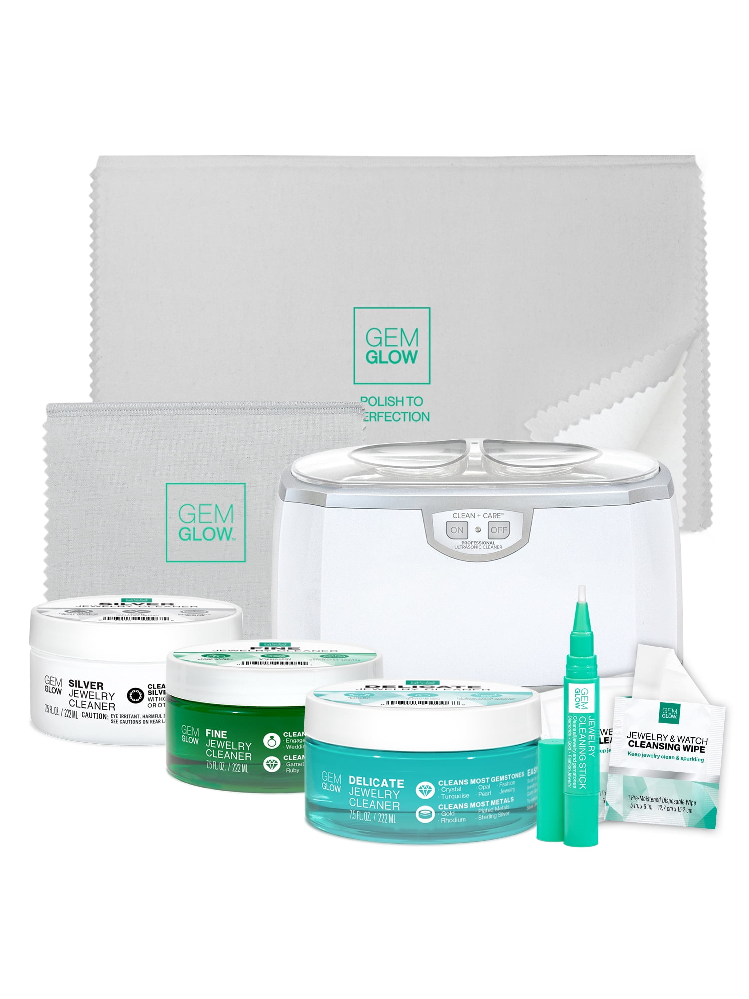 Gem Glow Jewelry & Watch Complete Pro Care System with Ultrasonic Cleaning Machine, Plastic