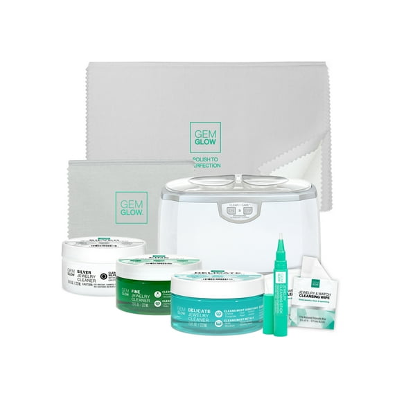 Gem Glow Jewelry & Watch Complete Pro Care System with Ultrasonic Cleaning Machine, Plastic