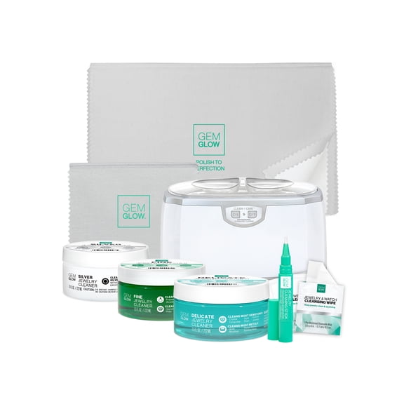 Gem Glow Jewelry & Watch Complete Pro Care System with Ultrasonic Cleaning Machine, Plastic