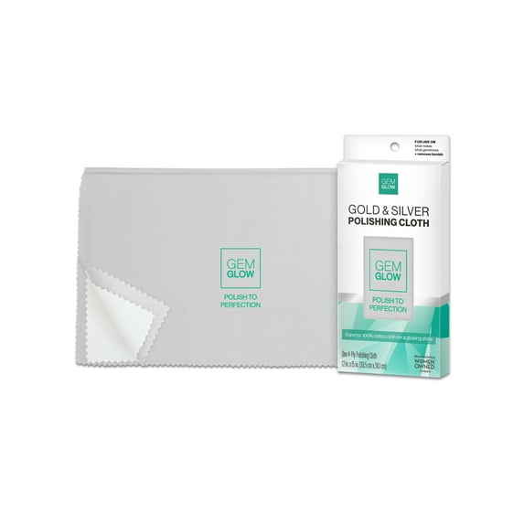 Gem Glow Gold & Silver Polishing Cloth, 4-ply, 100% Cotton, Removes Tarnish on Gold & Silver Jewelry & Watches