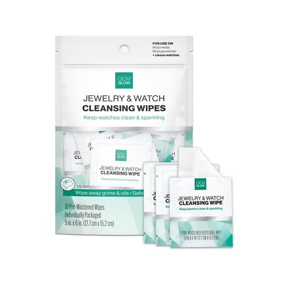 Gem Glow Jewelry & Watch Cleansing Wipes, Clean All Jewelry, Watches, Accessories, 10 ct.