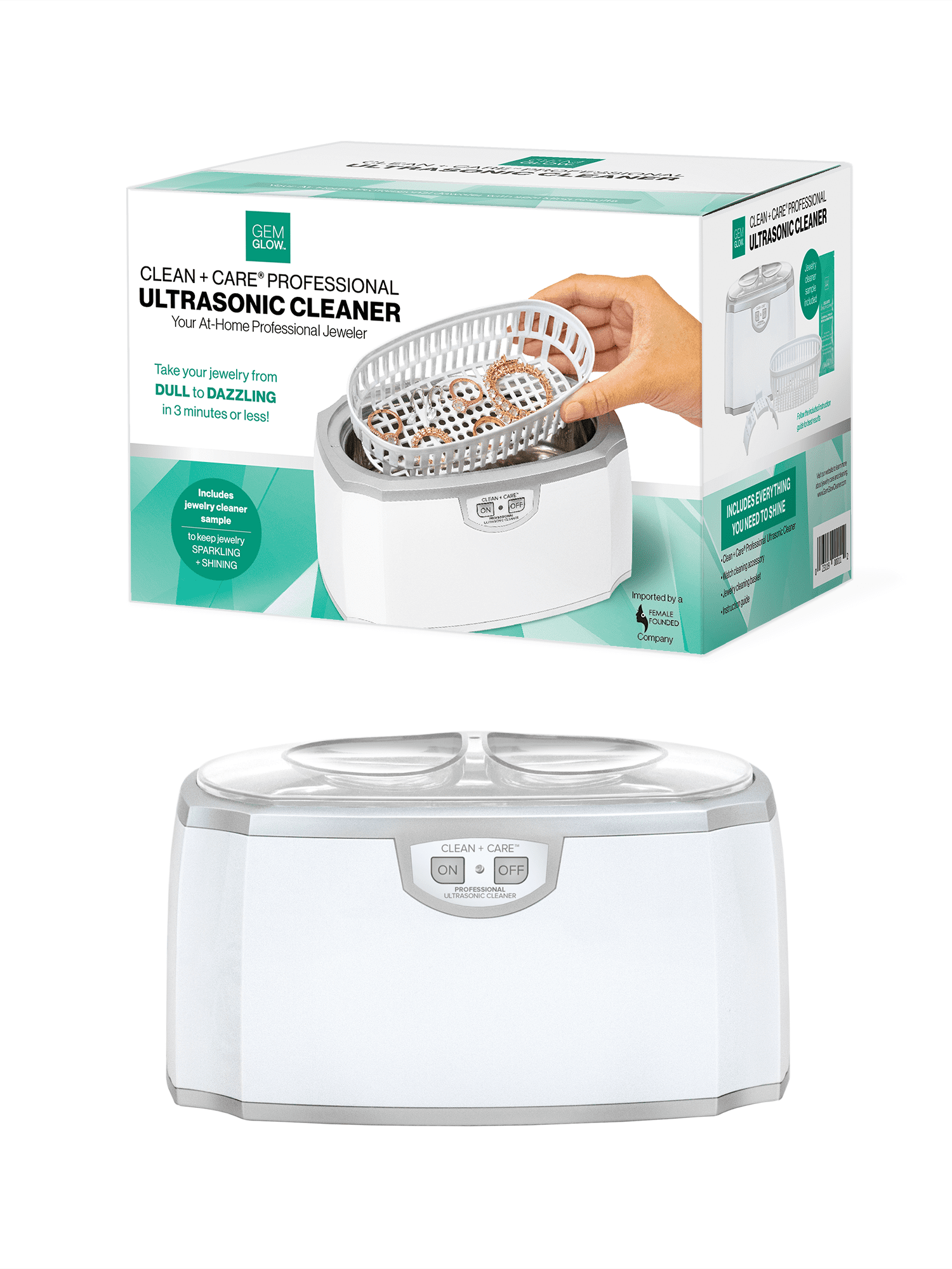 GEM GLOW Ultrasonic Cleaning Machine for Jewelry & Watches, with Timer & Watch Holder, Stainless Steel