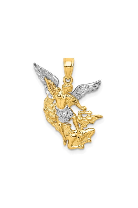 Gem & Harmony 10K Yellow and White Gold Saint Michael Charm (No Chain) for Women