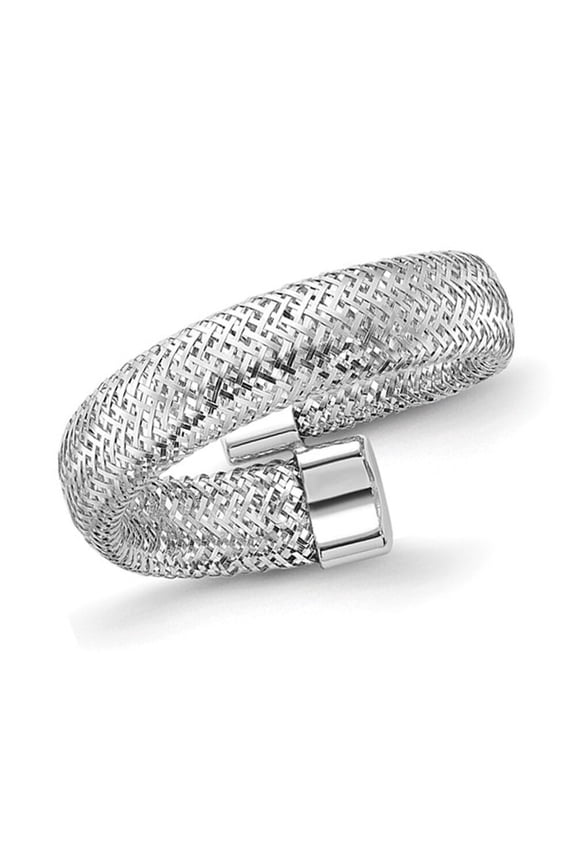 Gem & Harmony 14K Rhodium Plated Gold Mesh Stretch Bypass Ring Band for Women