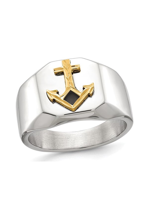 Gem & Harmony Mens Anchor Stainless Steel Signet Ring for Men