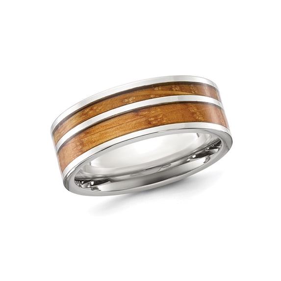 Gem & Harmony Mens Stainless Steel Polished Twin Wood Inlay Wedding Band Ring for Men