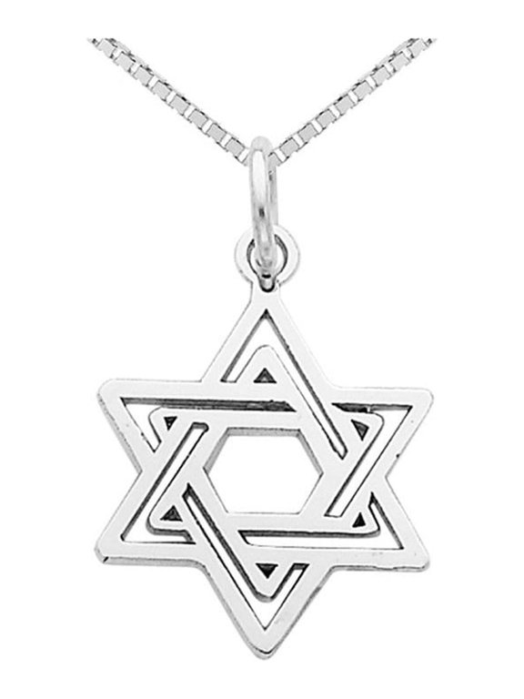 Gem & Harmony Star Of David Pendant Necklace in 14K White Gold with Chain for Men