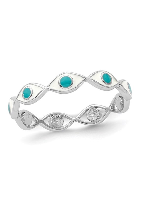 Gem & Harmony Sterling Silver Evil Eye Ring with Blue Enamel for Women