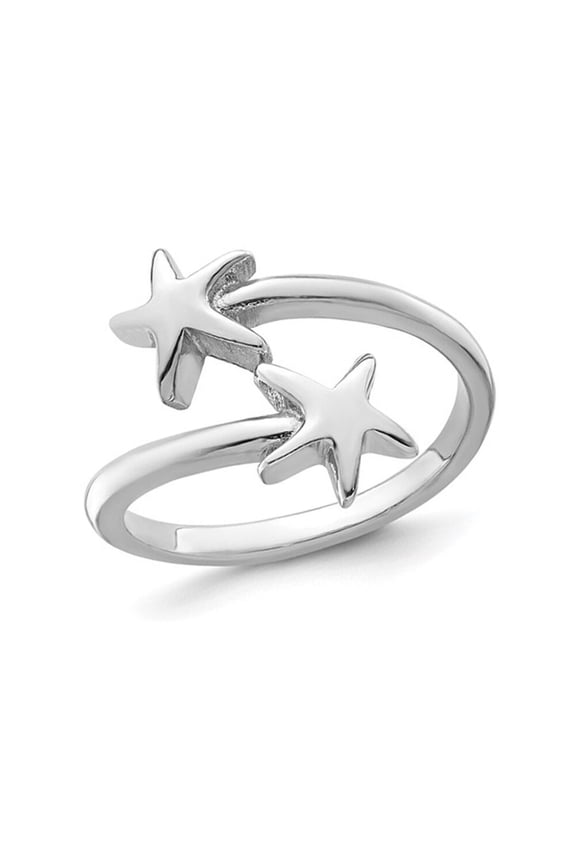 Gem & Harmony Sterling Silver Polished Adjustable Double Star Ring for Women
