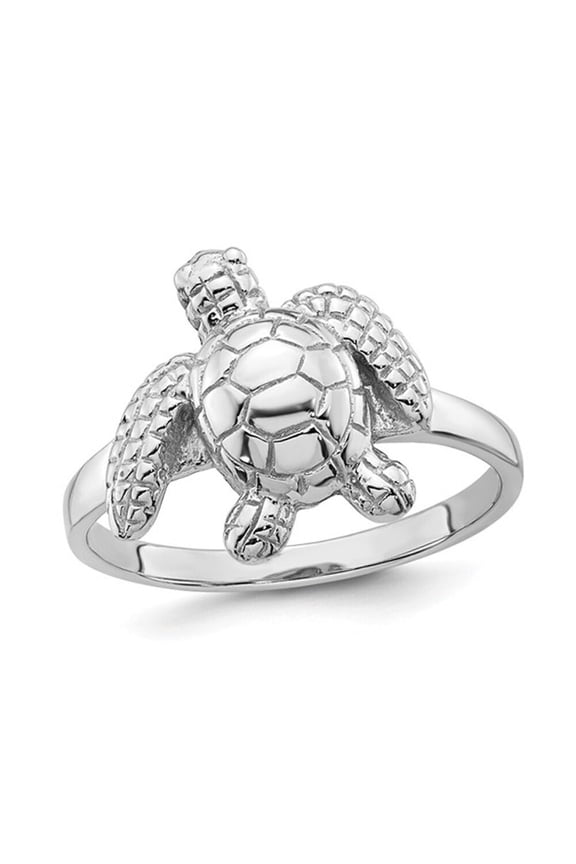 Gem & Harmony Sterling Silver Polished Turtle Ring with Rhodium Plating for Women