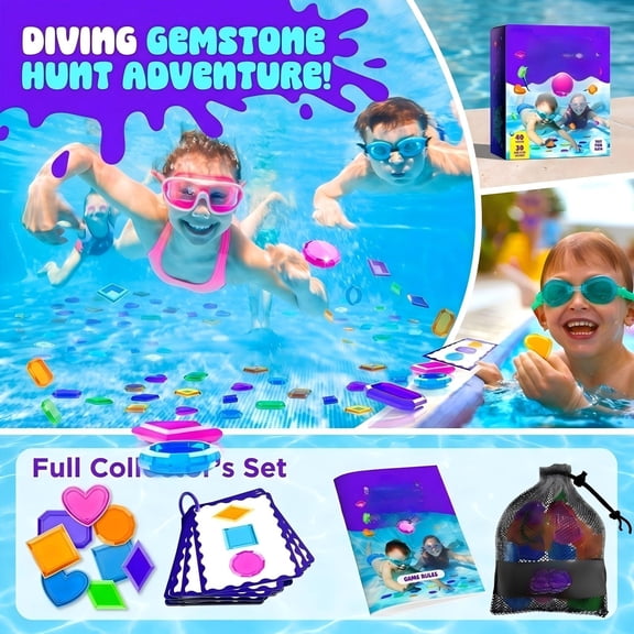Gem Hunt Pool Diving Toys, Exciting Submerged Hunting Game Full Of Pool Gems, Simple Matching Challenges Suitable For Group Pool Events And Gift Basket Fillers