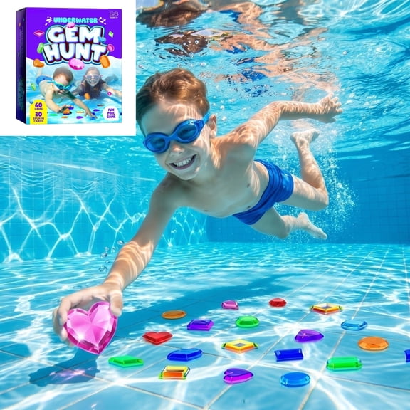 Gem Hunt Pool Diving Toys, Lightweight Water Treasure Game Loaded With Pool Gems, Matching Challenge Cards For Stimulating Family Pool Leisure Activities