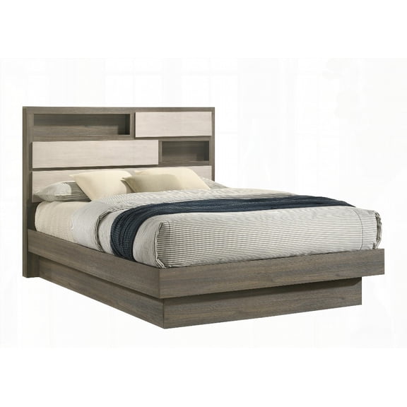 Gem Modern Style King Bed with Wood Construction in Beige & Brown