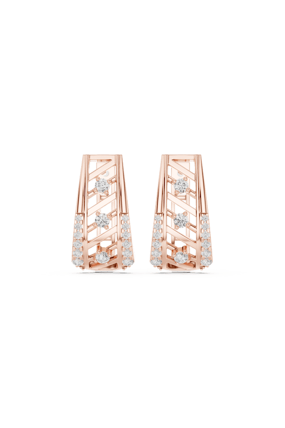 American Diamond Contemporary Hoop Earrings for Women, Rose Gold Plated Openwork Geometric Earrings, Stylish Statement Jewelry, Hypoallergenic Party Wedding Gift for Her.