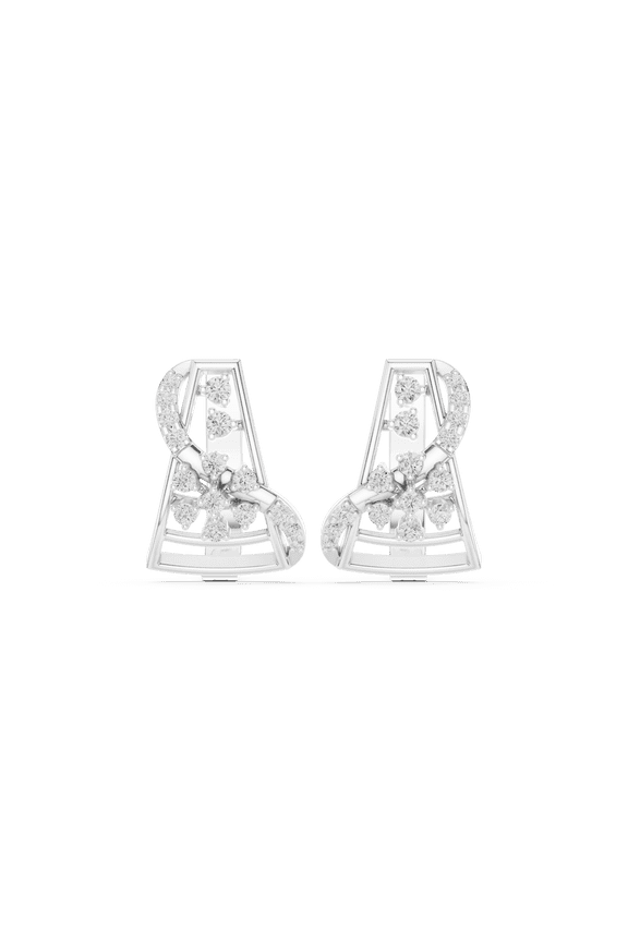 American Diamond Geometric Floral Hoop Earrings for Women, Designer Openwork Huggie Hoop Earrings, Hypoallergenic Statement Jewelry for Wedding Party Anniversary Birthday Gift.