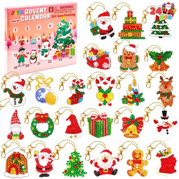Joyfy 2026 Christmas Advent Calendar Gem Painting Kit, 24 Days Countdown DIY Gem Art Set with Diamond Painting Tools for Kids Party Favors, Classroom Prizes and Xmas Gifts