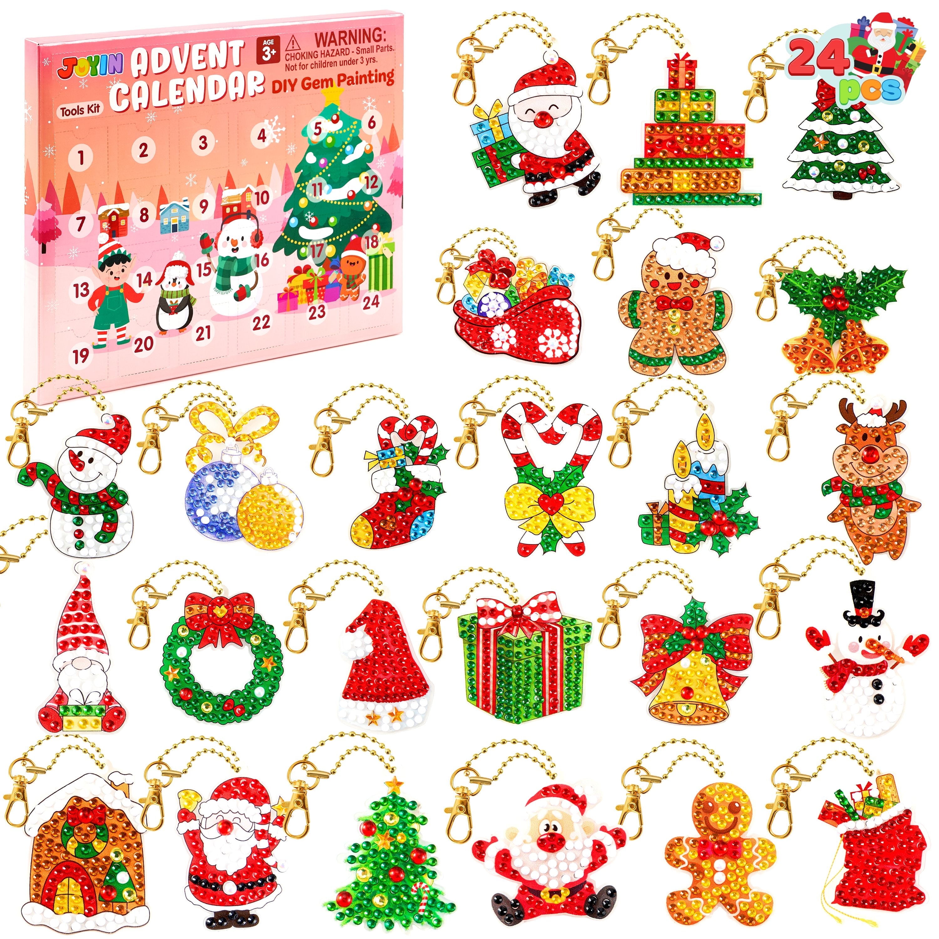 Joyfy 2025 Christmas Advent Calendar Gem Painting Kit, 24 Days Christmas Countdown DIY Gem Painting Kit, Xmas Party Favor Supplies, Kids Xmas Fun Gifts