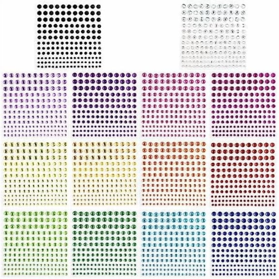 Gem Stickers, 14 Colors, Self Adhesive, Bling Rhinestone Jewels, Stick on Gems for Face Makeup, Body, Nails, Festivals, Crafts, Weddings Embellishments (14 Sheets, 2310 PCS)$$Art & Craft