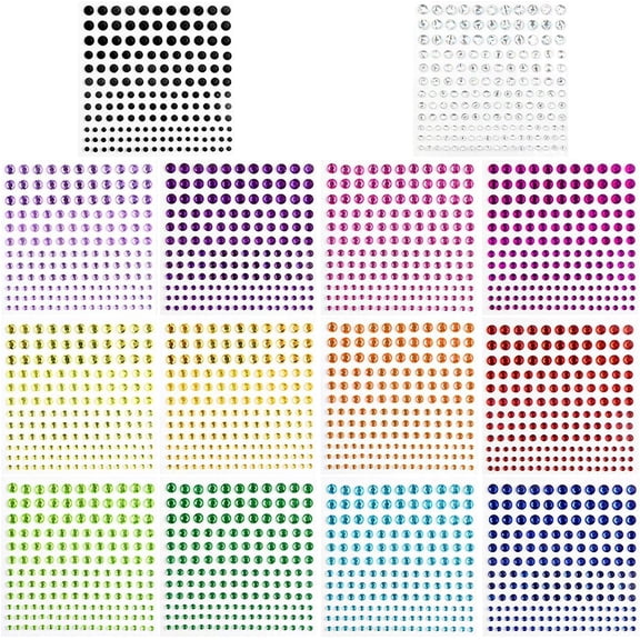 Gem Stickers, 14 Colors, Self Adhesive, Bling Rhinestone Jewels, Stick on Gems for Face Makeup, Body, Nails, Festivals, Crafts, Weddings Embellishments (14 Sheets, 2310 PCS)