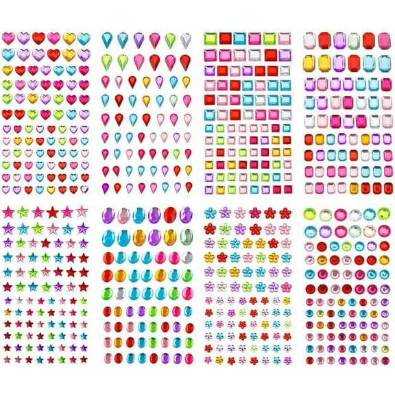 Gem Stickers, Self Adhesive Gems for Crafts, Rhinestones for Crafts, Jewel Stickers, Bling Rhinestone Stickers, 8 Sheets Face Jewels, Stick on Face Gems for Crafts Makeup Face Nail Eye DIY