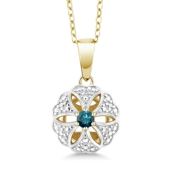 Gem Stone King 0.11 Ct Blue Diamond White Diamond 18K 2-Tone Gold Plated Silver Pendant with Chain