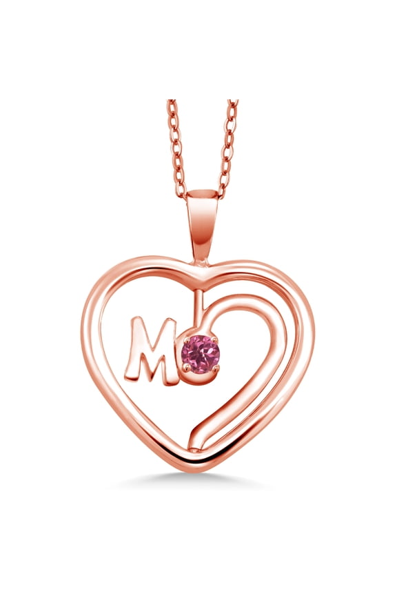 0.15 Ct Round Pink Tourmaline 18K Rose Gold Plated Silver Spinning MOM Pendant Necklace with Chain