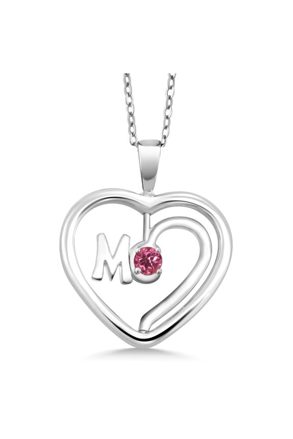 0.15 Ct Round Pink Tourmaline 925 Sterling Silver Spinning MOM Pendant Necklace with Chain