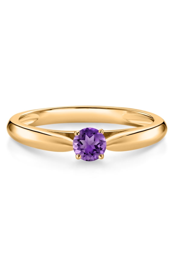 0.16 Cttw Round Purple Amethyst Solitaire Engagement Ring for Women | 10K Yellow Gold | Round 3.5MM | Gemstone Birthstone | Wedding Engagement Anniversary Ring for Women | Size 8