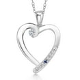 thumbnail image 1 of Gem Stone King 925 Sterling Silver Lab Grown Diamond and Blue Created Sapphire Heart Pendant Necklace for Women | 0.19 Cttw | Gemstone April Birthstone | Round 3.5MM | With 18 inch Chain, 1 of 6