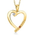thumbnail image 1 of Gem Stone King 18K Yellow Gold Plated Silver Lab Grown Diamond and Red Created Ruby Heart Pendant Necklace for Women | 0.19 Cttw | Gemstone April Birthstone | Round 3.5MM | With 18 inch Chain, 1 of 6