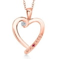 thumbnail image 1 of Gem Stone King 18K Rose Gold Plated Silver Lab Grown Diamond and Red Ruby Heart Pendant Necklace for Women | 0.19 Cttw | Gemstone April Birthstone | Round 3.5MM | With 18 inch Chain, 1 of 6