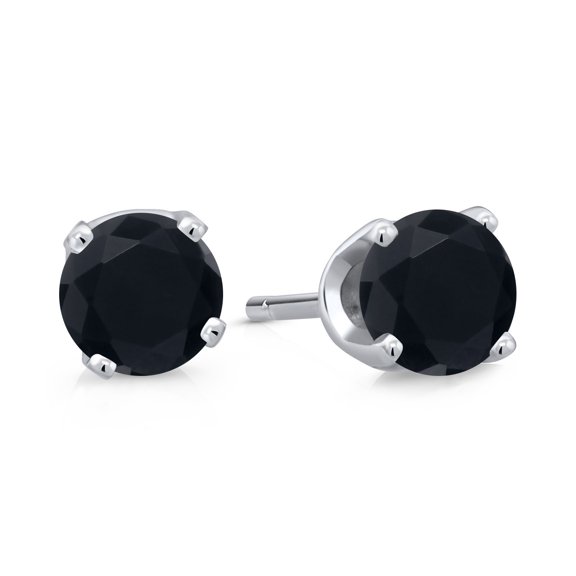 Gem Stone King 0.20 Cttw Round 3MM Black Onyx 14K White Gold Stud Earrings