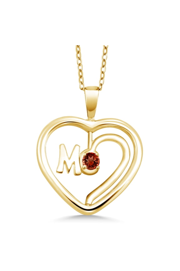 0.20 Ct Round Red Garnet 18K Yellow Gold Plated Silver Spinning MOM Pendant Necklace with Chain
