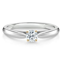 Gem Stone King 0.22 Ct Round White Topaz 925 Silver and 10K Yellow Gold Solitaire Engagement Ring (Size 9)