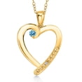 thumbnail image 1 of Gem Stone King 18K Yellow Gold Plated Silver Swiss Blue Topaz and Lab Grown Diamond Heart Pendant Necklace for Women | 0.22 Cttw | Gemstone November Birthstone | Round 3.5MM | With 18 inch Chain, 1 of 6