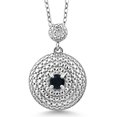 thumbnail image 1 of Gem Stone King 0.23 Ct Round Black Onyx White Diamond Rhodium Plated Pendant with Chain, 1 of 4