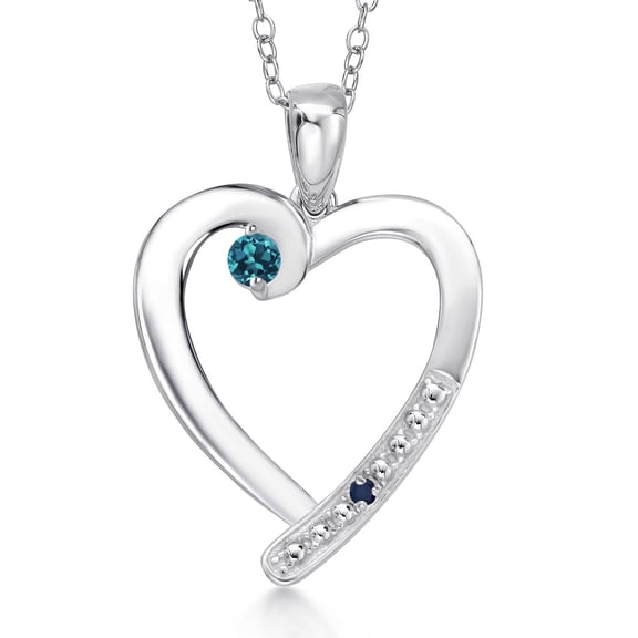 Gem Stone King 925 Sterling Silver London Blue Topaz and Blue Sapphire Heart Pendant Necklace for Women | 0.23 Cttw | Gemstone November Birthstone | Round 3.5MM | With 18 inch Chain