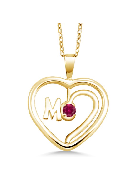0.25 Ct Round Red Created Ruby 18K Yellow Gold Plated Silver Spinning MOM Pendant Necklace with Chain