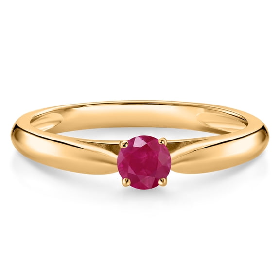 Gem Stone King 0.25 Ct Round Red Ruby 10K Yellow Gold Solitaire Engagement Ring (Size 8)