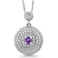 thumbnail image 1 of Gem Stone King 0.26 Cttw Round Purple Amethyst White Diamond Rhodium Plated Pendant with Chain, 1 of 4