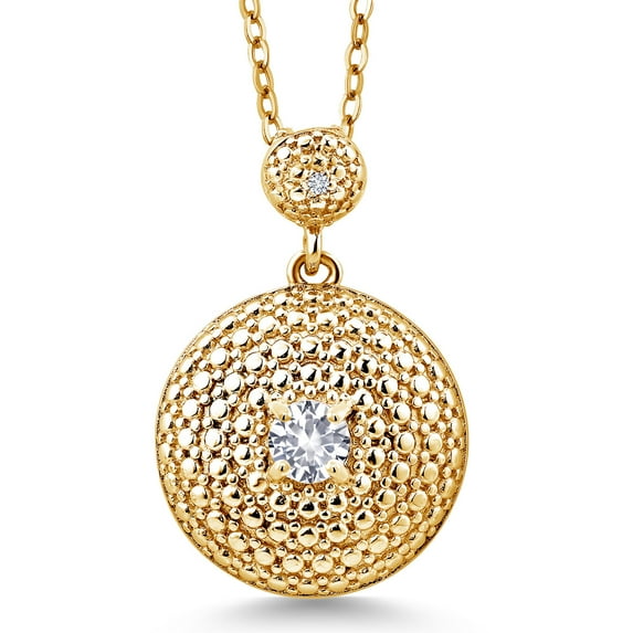Gem Stone King 0.26 Cttw White Created Sapphire White Diamond Yellow Plated Pendant with Chain