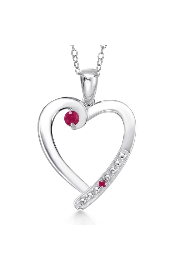 925 Sterling Silver Red Ruby Heart Pendant Necklace for Women | 0.27 Cttw | Gemstone July Birthstone | Round 3.5MM | With 18 inch Chain