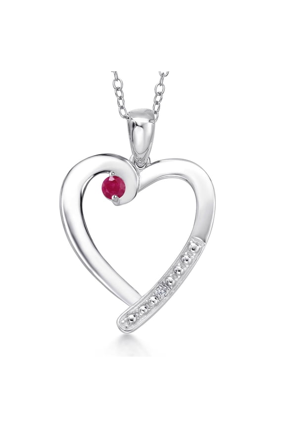 925 Sterling Silver Red Ruby and Lab Grown Diamond Heart Pendant Necklace for Women | 0.27 Cttw | Gemstone July Birthstone | Round 3.5MM | With 18 inch Chain