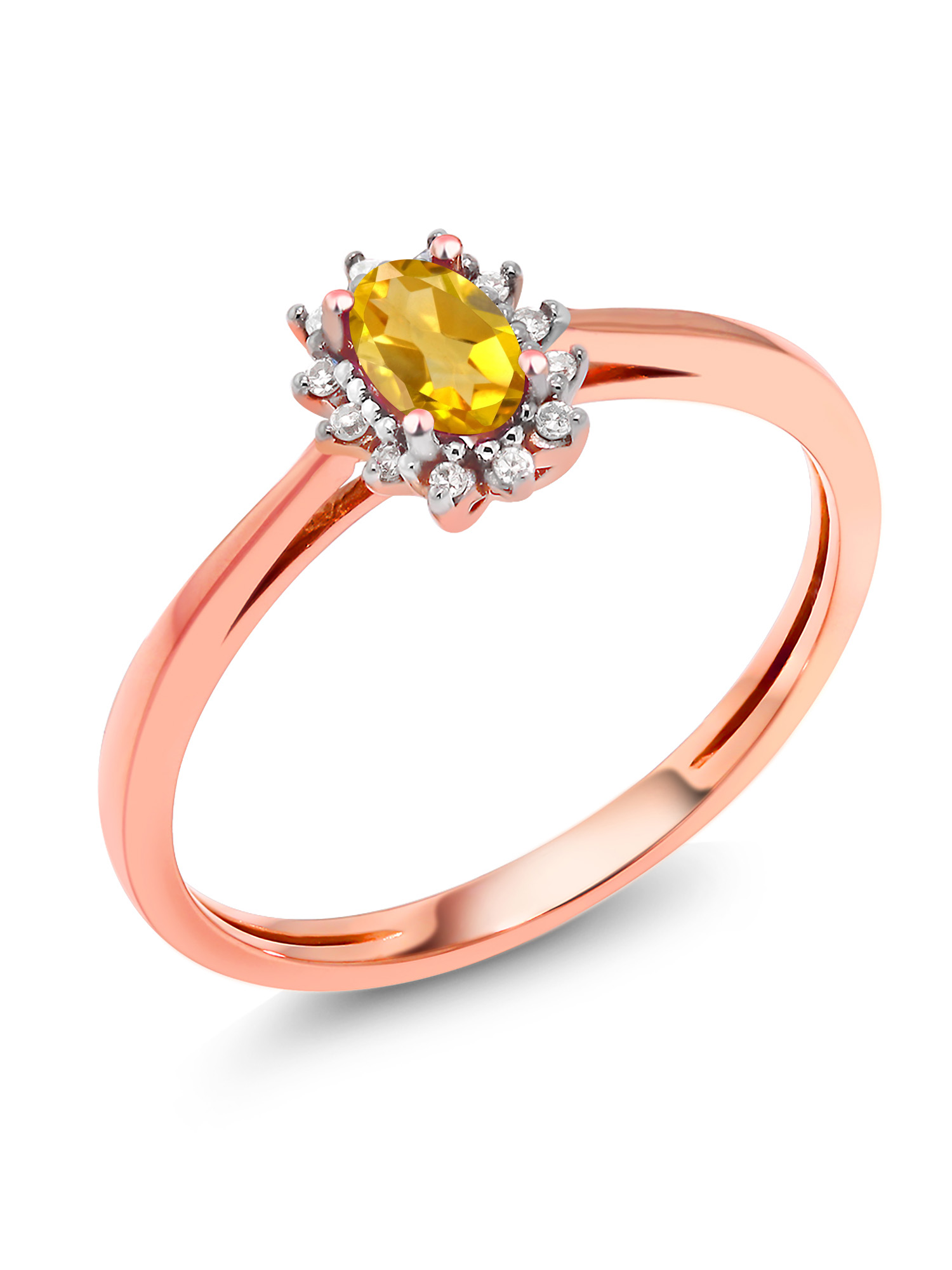 Gem Stone King 0.28 Ct Oval Yellow Citrine White Diamond 18K Rose Gold Ring - image 1 of 5