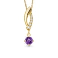 thumbnail image 1 of Gem Stone King 0.28 Ct Purple Amethyst G/H Lab Grown Diamond 14K Yellow Gold Pendant with Chain, 1 of 6