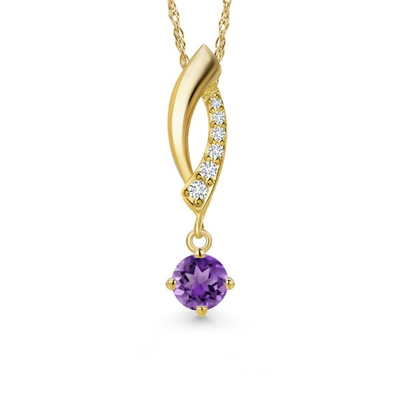 Gem Stone King 0.28 Ct Purple Amethyst G/H Lab Grown Diamond 14K Yellow Gold Pendant with Chain